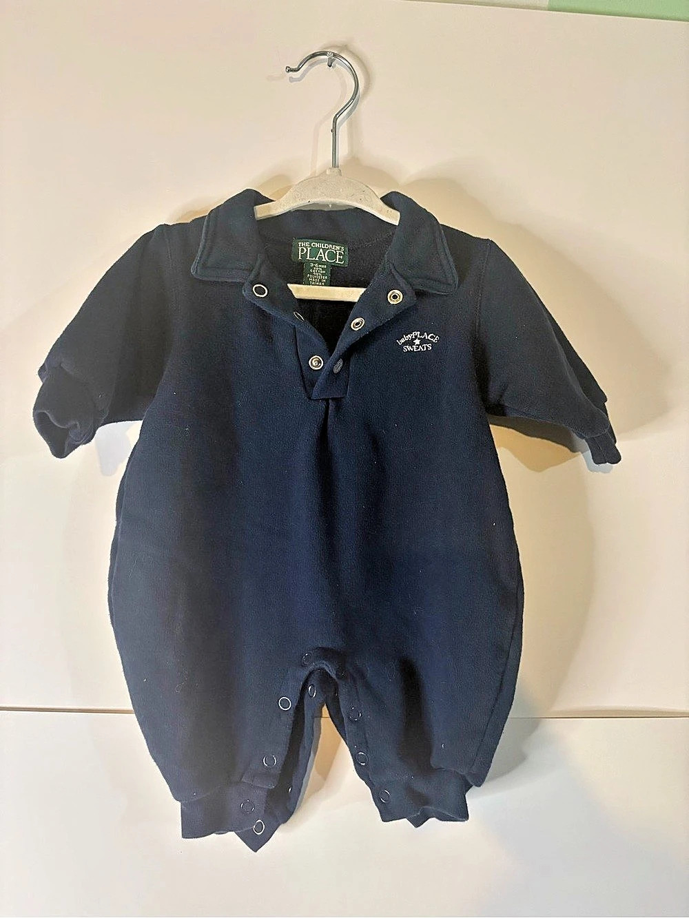 Vintage The Children's Place Baby Place Sweats Collared Romper Blue 3-6M